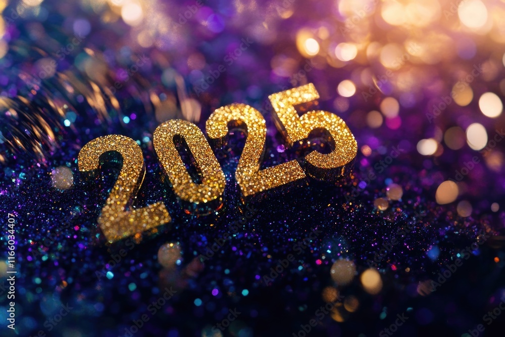 Aufkleber a close-up shot of a gold and purple numbered element on a sparkly backdrop, ideal for use in design