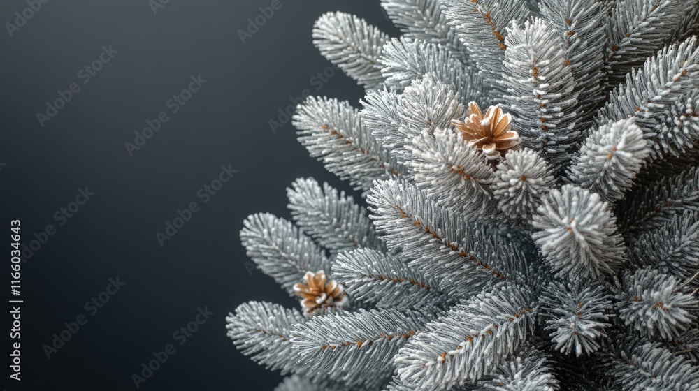 Poster A close-up shot of a pine tree's needles and trunk on a dark background