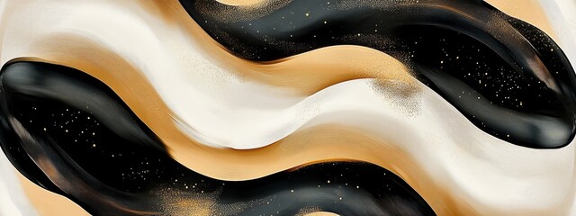 Obraz premium Abstract waves, organic curves, fluid motion, beige and black color palette, textured canvas, undulating forms, minimalist composition, flowing lines, contrast of light and shadow, smooth gradients, n