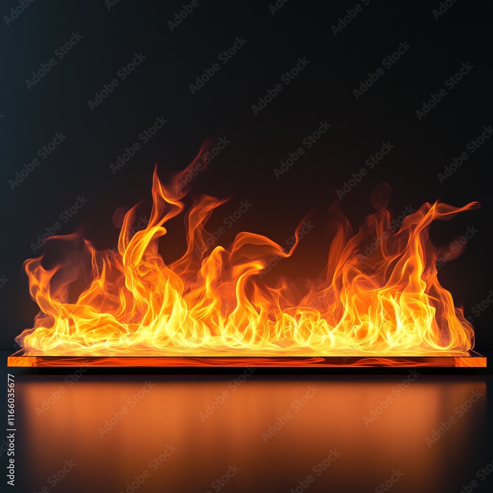 Fototapete A fiery blaze erupts from a flat surface, casting an intense glow against a dark backdrop. The dynamic flames create an abstract and captivating composition.