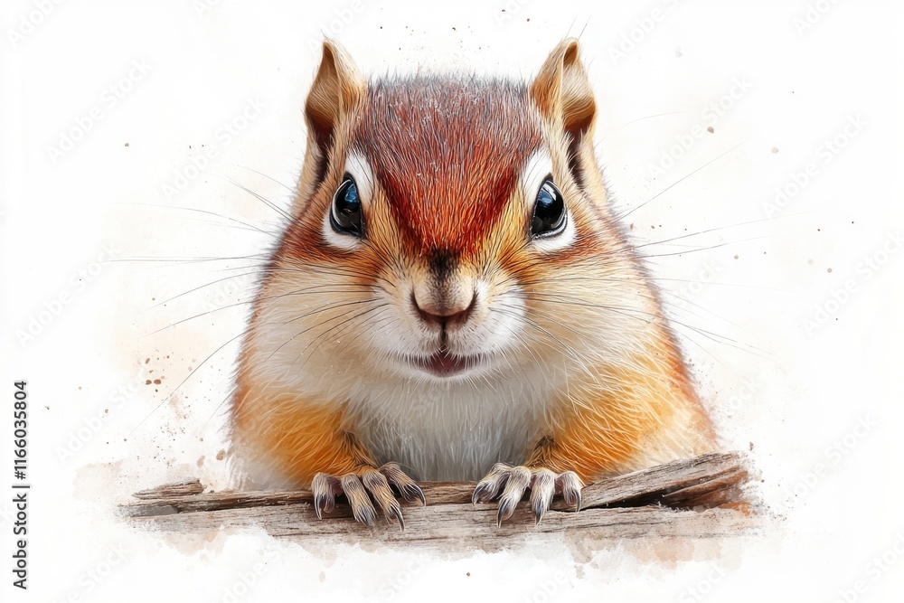 Aufkleber a close-up view of a squirrel sitting on a tree branch, looking straight at the camera