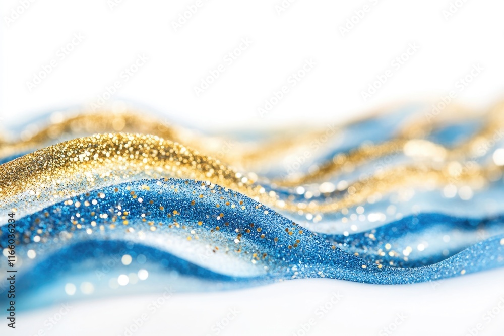 Poster a close-up view of a wavy motion with blue and gold colors, ideal for use in designs related to ocea