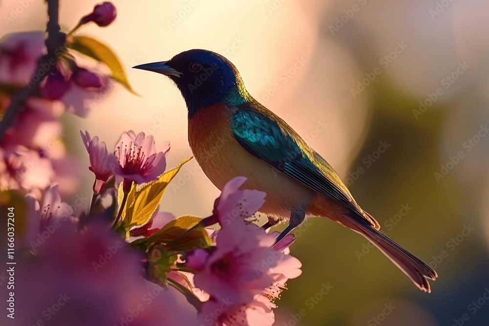 Poster a colorful bird perched on a branch of a tree, perfect for nature or wildlife scenes
