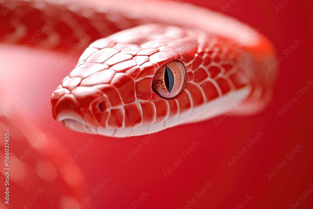 Poster close-up shot of a snake's head on a red background