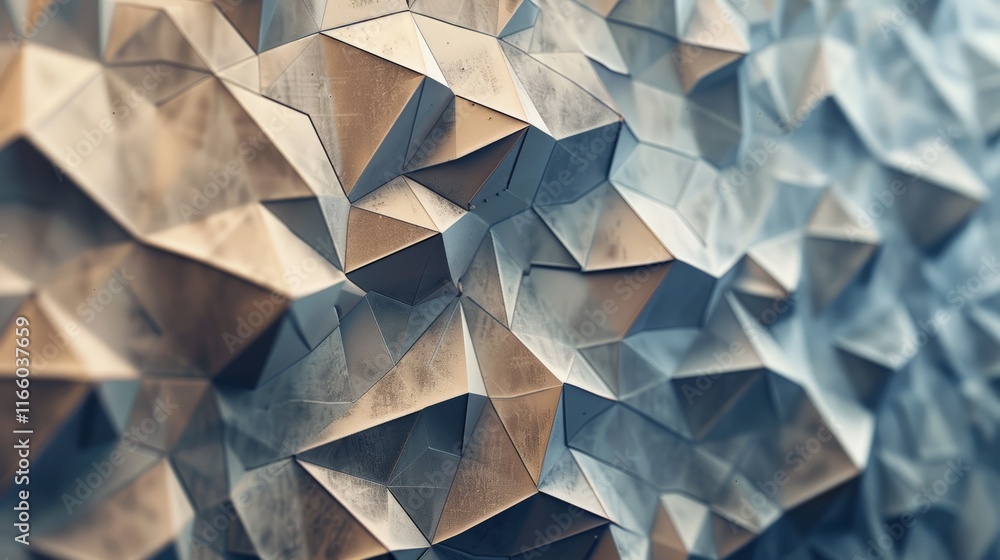 Poster metallic geometric wallpaper with triangular shapes creating a modern and abstract design, perfect f
