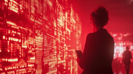 Red Lighting in Office with Tech Security Theme