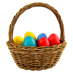 Naklejka premium Colorful Easter eggs in wicker basket spring celebrations! isolated on png transparent background