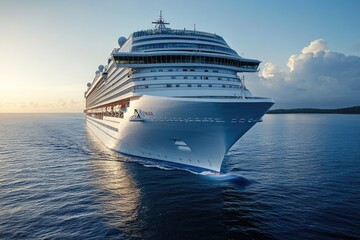Naklejka premium A big cruise ship sailing in the open sea