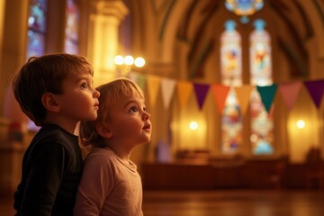 Two young kids standing side by side, possibly friends or siblings