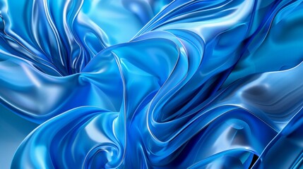 Obraz premium Luxurious blue satin fabric flowing smoothly, creating an elegant and vibrant abstract background, perfect for wallpaper