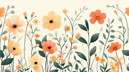Naklejka premium Vibrant floral illustration with various flowers.