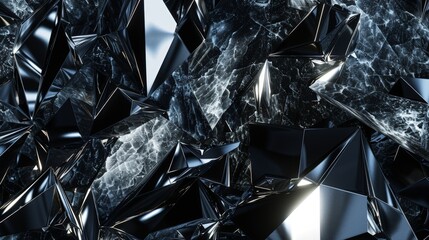 Black crystal wallpaper reflecting light in a dark environment, showcasing a luxurious and modern design