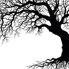 Black silhouette of a large tree with exposed roots