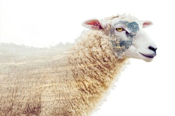 Obraz premium A clear view of a sheep's head and woolly fleece, blurred background