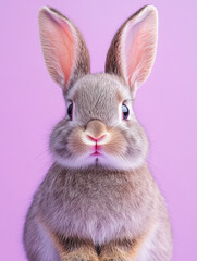 Obraz premium Close-up of a cute rabbit on a pink background.