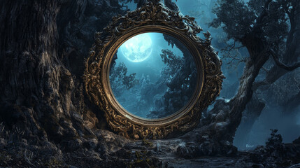 Circle fantasy game user avatar border set for rpg game. Silver medieval ui frame in vector for winner icon design on dark background. Ancient ornament rank gui asset for name title template.