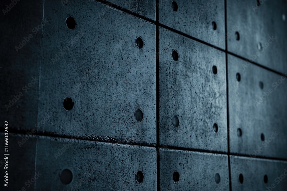 Poster close-up view of a wall with numerous holes drilled or worn into its surface