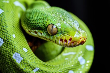 Close-up shot of a green snake's open mouth, perfect for wildlife or reptile-related content