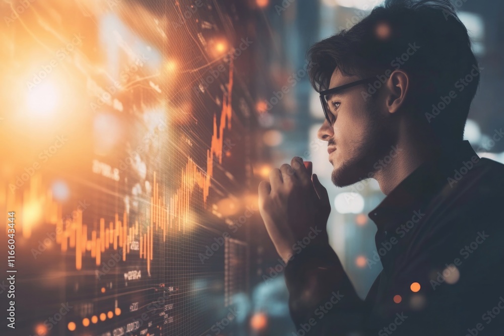 Poster a person observing financial data on a screen