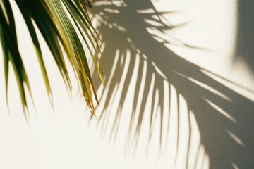 Obraz premium A palm leaf creates a shadow on a textured wall