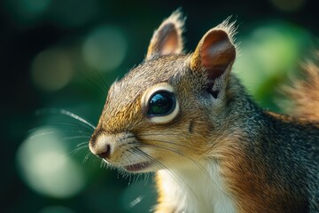 Obraz premium Close-up shot of a squirrel's face with blurred background, suitable for use in wildlife or nature-themed designs