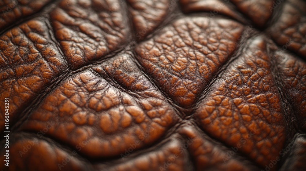 Poster a detailed view of a brown leather surface with texture and grain visible
