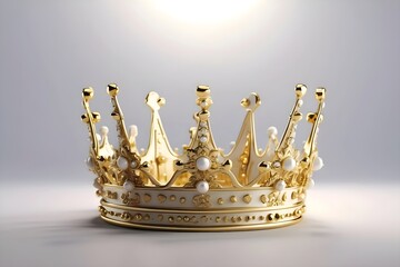 Light gold 3D crown, light white background