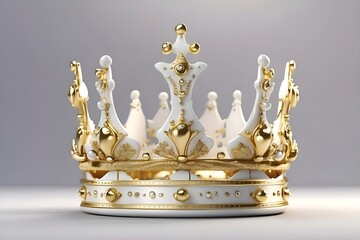 3D crown in white color with gold, snow white background, crown of cold kingdom