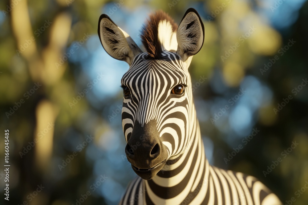 Aufkleber A close-up shot of a zebra's face with trees in the background