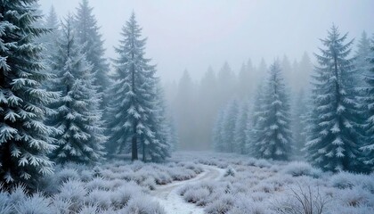 Fototapeta premium Misty Winter Forest on New Year's Eve