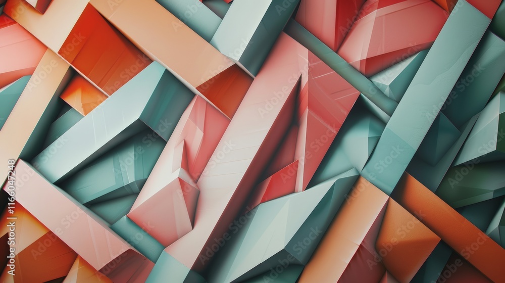 Aufkleber Geometric wallpaper featuring intertwined rectangular shapes in pastel colors, creating a visually appealing abstract design