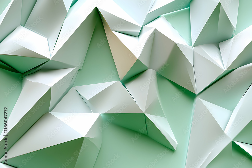 Aufkleber abstract geometric background with light green and white folded paper shapes creating a 3d textured 
