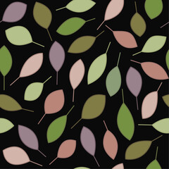 A seamless background with leaves. Colorful leaves seamless pattern on black. Leaf background. Botanic pattern. 