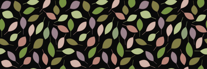 A seamless background with leaves. Colorful leaves seamless pattern on black. Leaf background. Botanic pattern. 