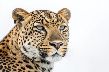 Obraz premium Close-up of a leopard's face on a white background