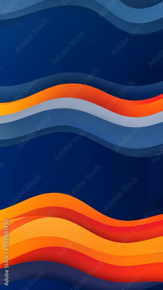 Poster colorful abstract waves create a dynamic visual effect in deep blue, orange, and grey tones