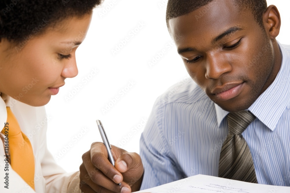 Poster A pair of people working together on a project, sitting at a table with pens and papers