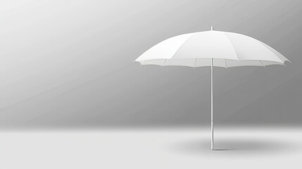 White umbrella mockup. Outdoor beach sun parasol isolated vector mock up. Sunshade tent template for branding. 3d commercial event awning promo. Exhibition camping object for presentation on market