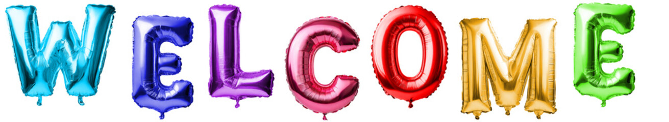 Welcome balloon letters isolated on tranparent background.