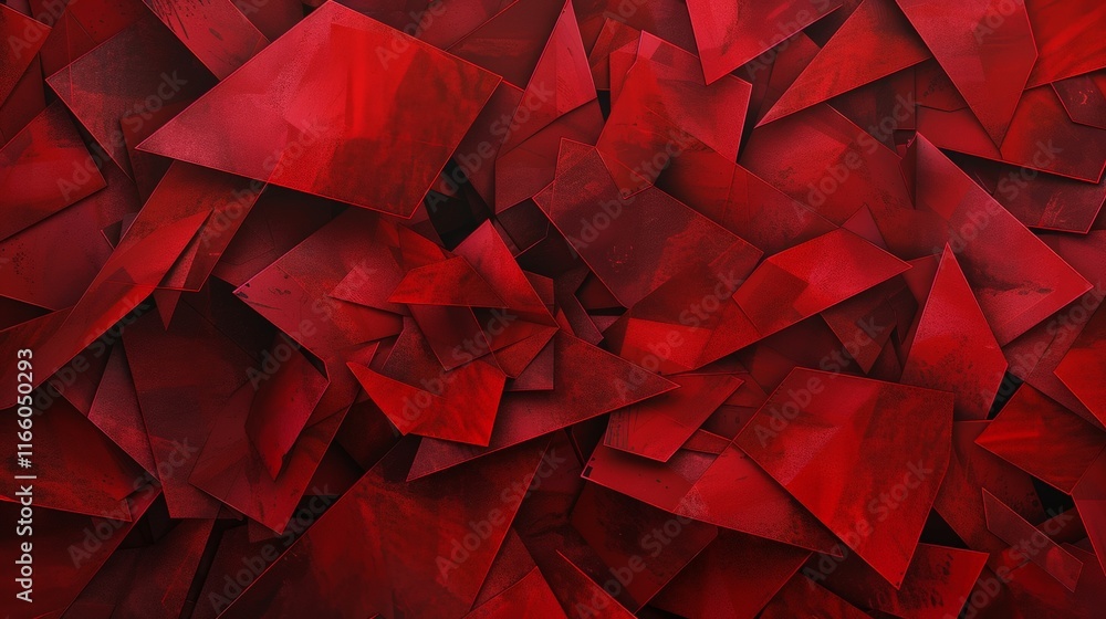 Poster red abstract geometric wallpaper background featuring overlapping triangles and squares, creating a 