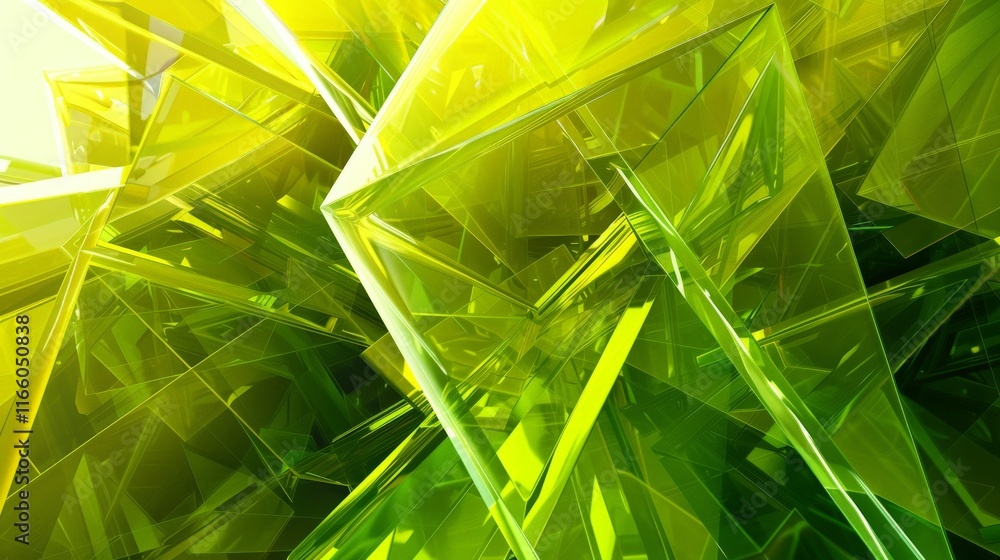 Poster green crystal prisms intersecting and overlapping, creating a beautiful abstract composition, ideal 
