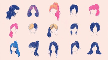 Fototapeta premium Collection of diverse female hairstyles.