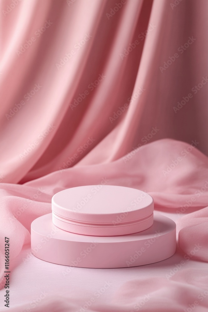 Poster a stack of pink plates sits on top of a bed, ready for use