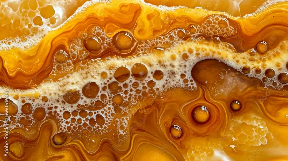 Poster abstract patterns of swirling caramel and cream with bubbles creating a warm textured appearance in 