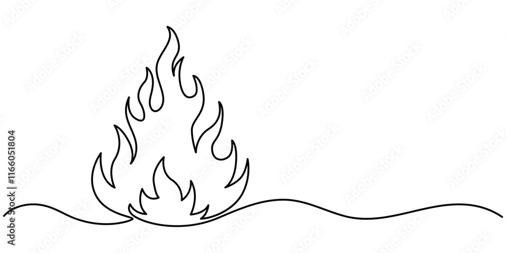 Poster bon fire single line art, continuous one line drawing of isolated outline vector, continuous line dr