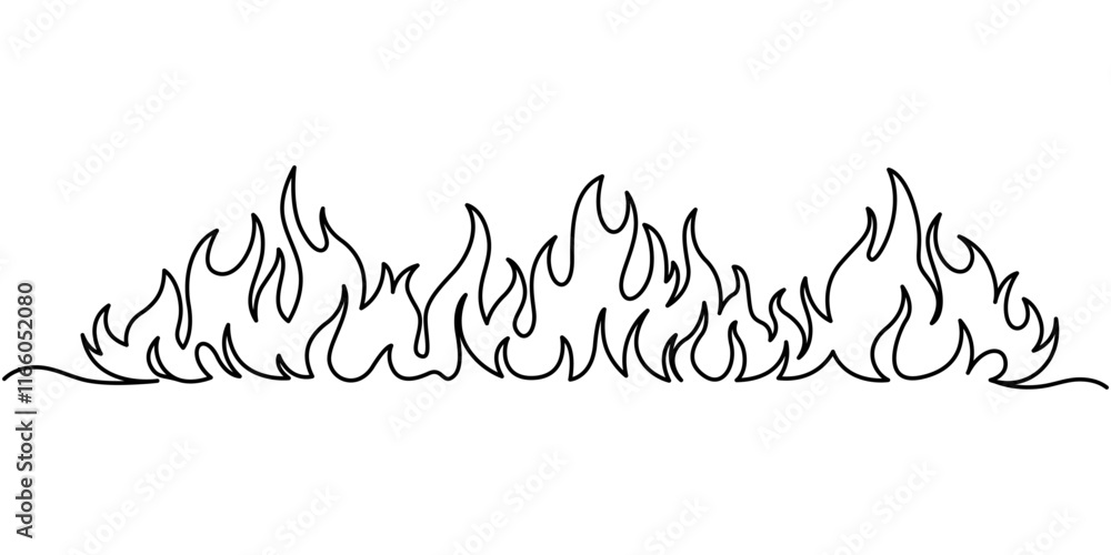 Poster bon fire single line art, continuous one line drawing of isolated outline vector, continuous line dr