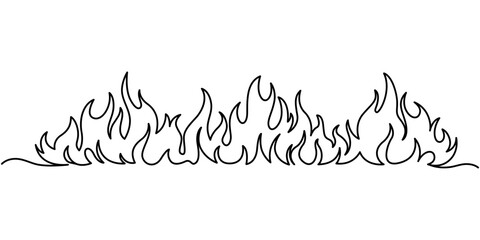 Bon fire single line art, continuous one line drawing of Isolated outline vector, Continuous line drawing of fire. Flame linear icon. One line drawing background. Vector illustration. Fire continuous.