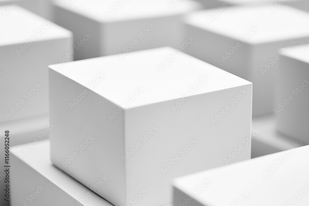 Poster a group of white cubes stacked on top of each other, great for abstract or minimalist designs