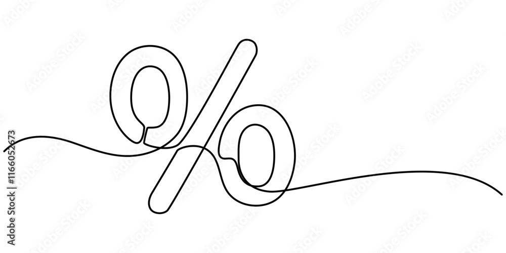 Poster linear background of percent sign. one continuous line drawing of a percent sign. vector illustratio