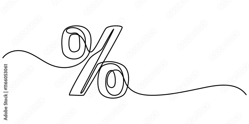 Poster linear background of percent sign. one continuous line drawing of a percent sign. vector illustratio